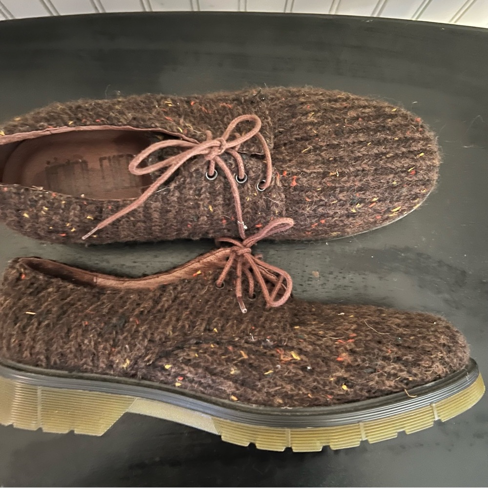 Never Ever, Italian Brown Tweed Knit Lace Up Oxford Shoes